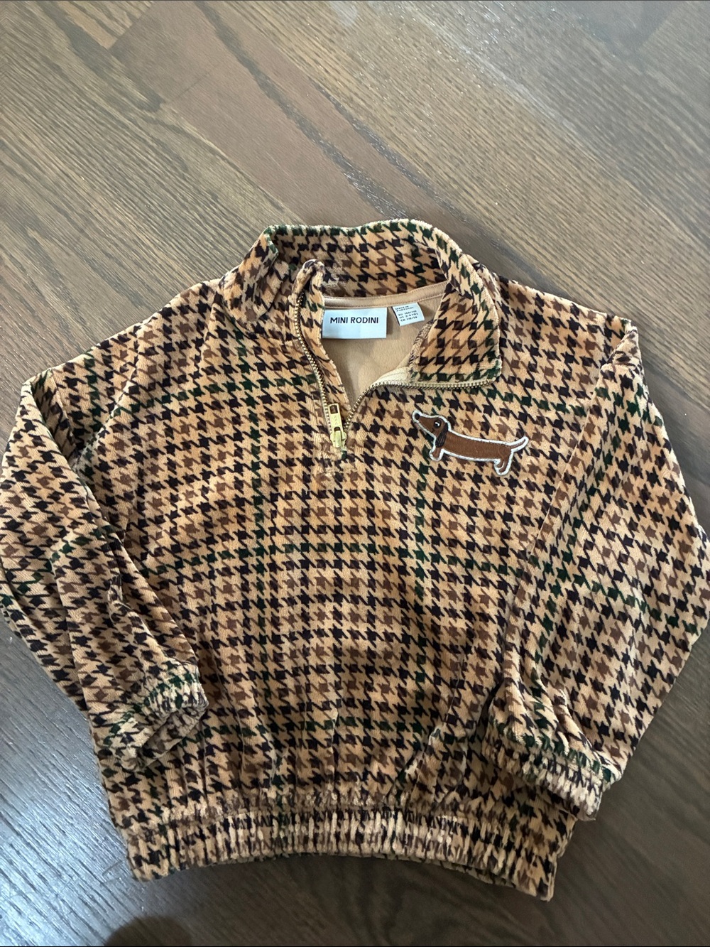 Mini Rodini Brown Houndstooth Quarter-Zip Sweater - Boys
